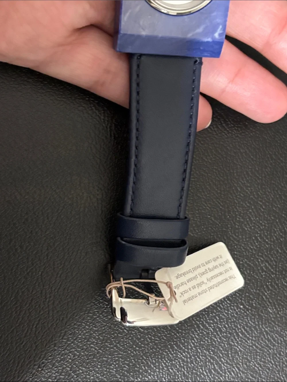 Fossil Blue Marble Rectangle Dial Navy Leather Watch